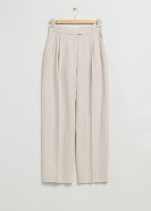 & Other Stories Tailored Relaxed Pleat Trousers Beige | NOS-SN114319