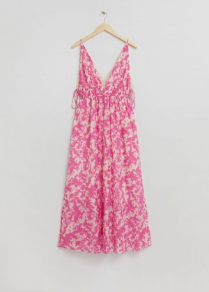 & Other Stories Tie-Detailed V-Cut Vestito Rosa Bianche | NOS-SN113319