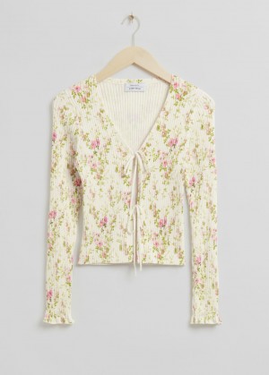 & Other Stories Tie-Front Costine Cardigan Crema | NOS-SN113594