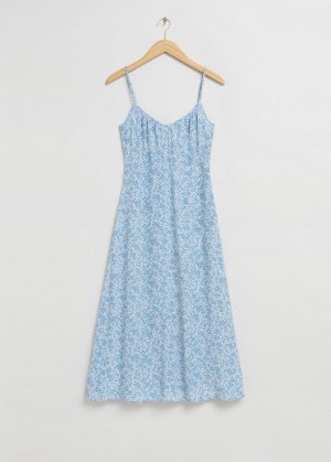 & Other Stories V-Neck Cinturino Midi Vestito Blu | NOS-SN113419