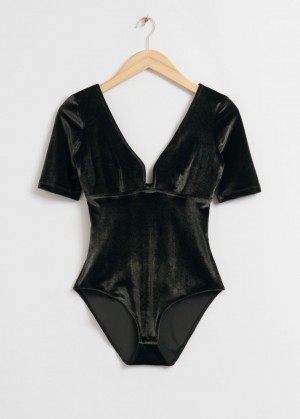 & Other Stories Velvet Jacquard Bodysuit Nere | NOS-SN113938