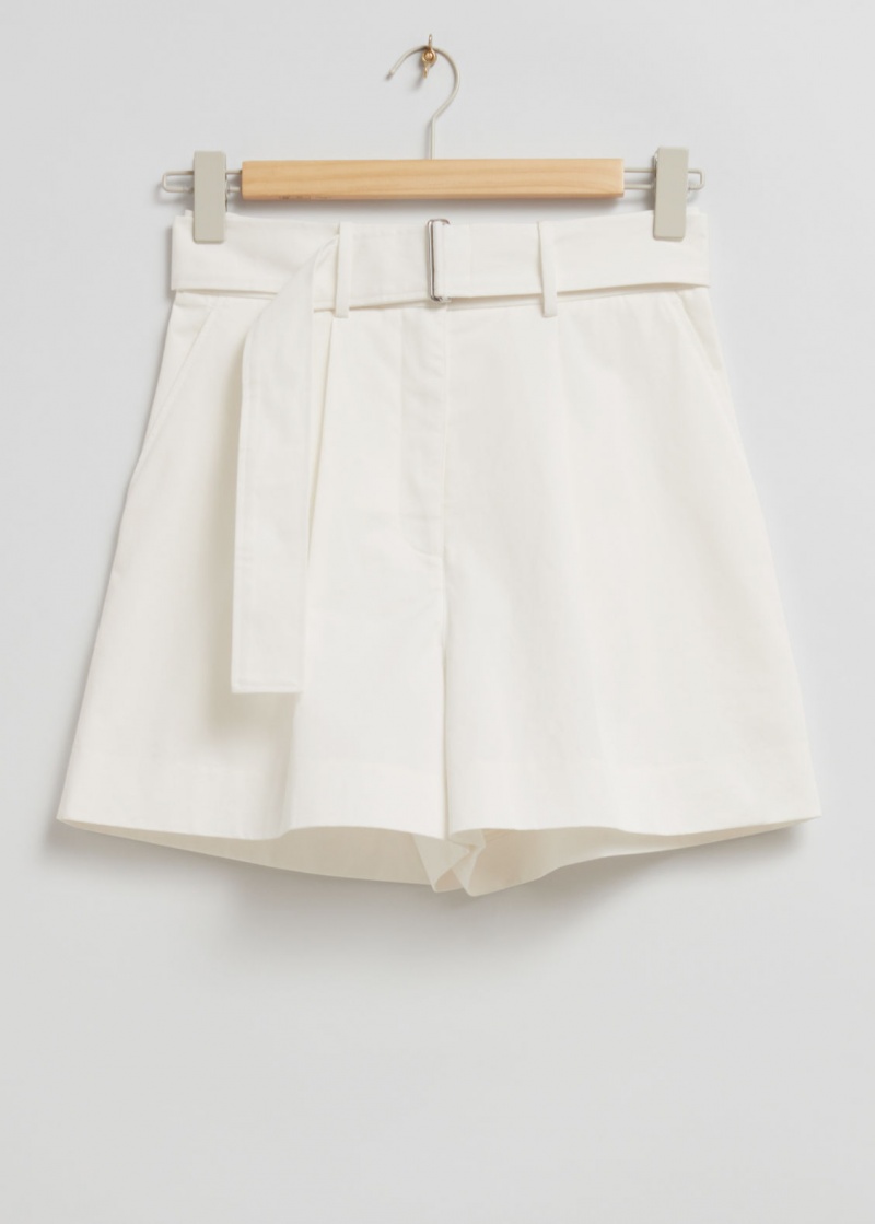 & Other Stories Belted Cotone Chino Shorts Bianche | NOS-SN114361