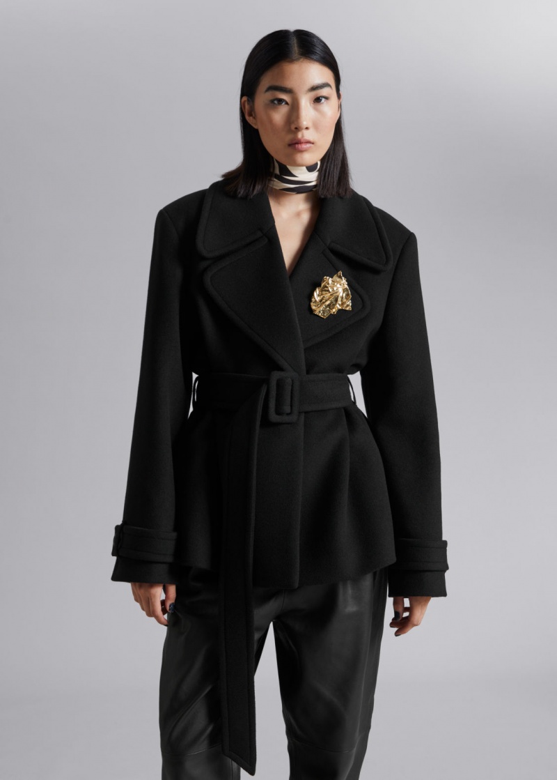 & Other Stories Belted Lana Vergine Jacket Nere | NOS-SN113745