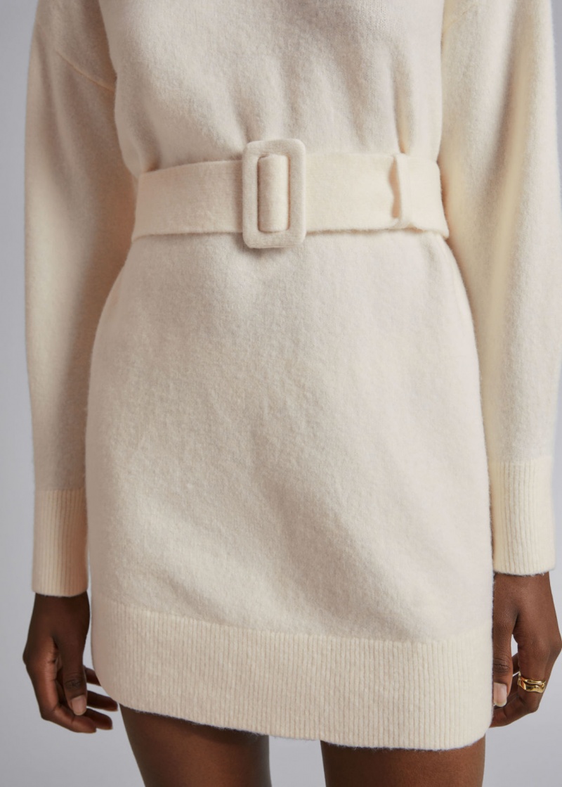 & Other Stories Belted Mini Knit Vestito Crema | NOS-SN113566