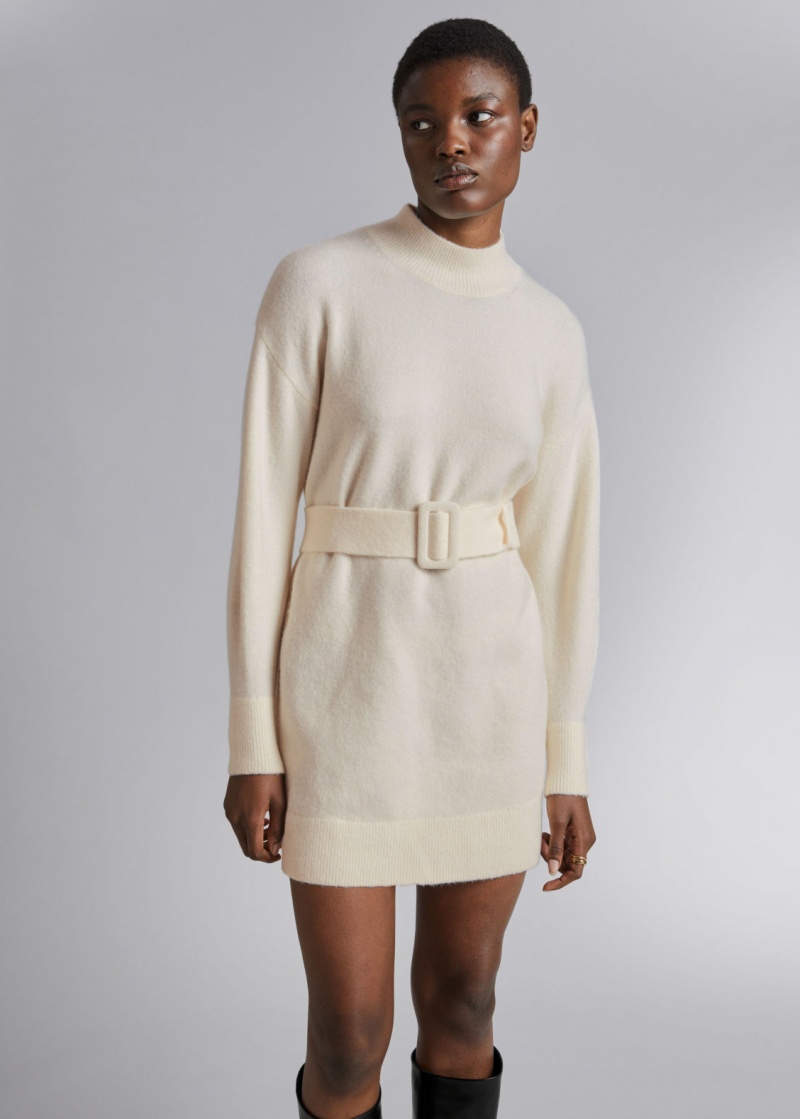 & Other Stories Belted Mini Knit Vestito Crema | NOS-SN113566