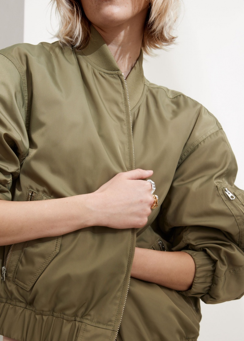 & Other Stories Boxy Zip-Up Jacket Khaki | NOS-SN113801