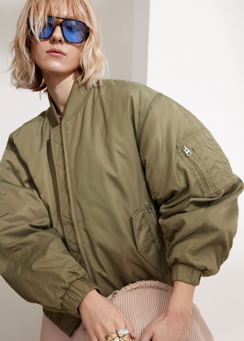 & Other Stories Boxy Zip-Up Jacket Khaki | NOS-SN113801