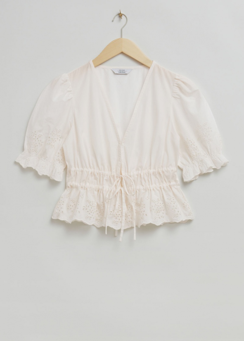 & Other Stories Broderie Anglaise Puff Sleeve Blouse Bianche | NOS-SN113889