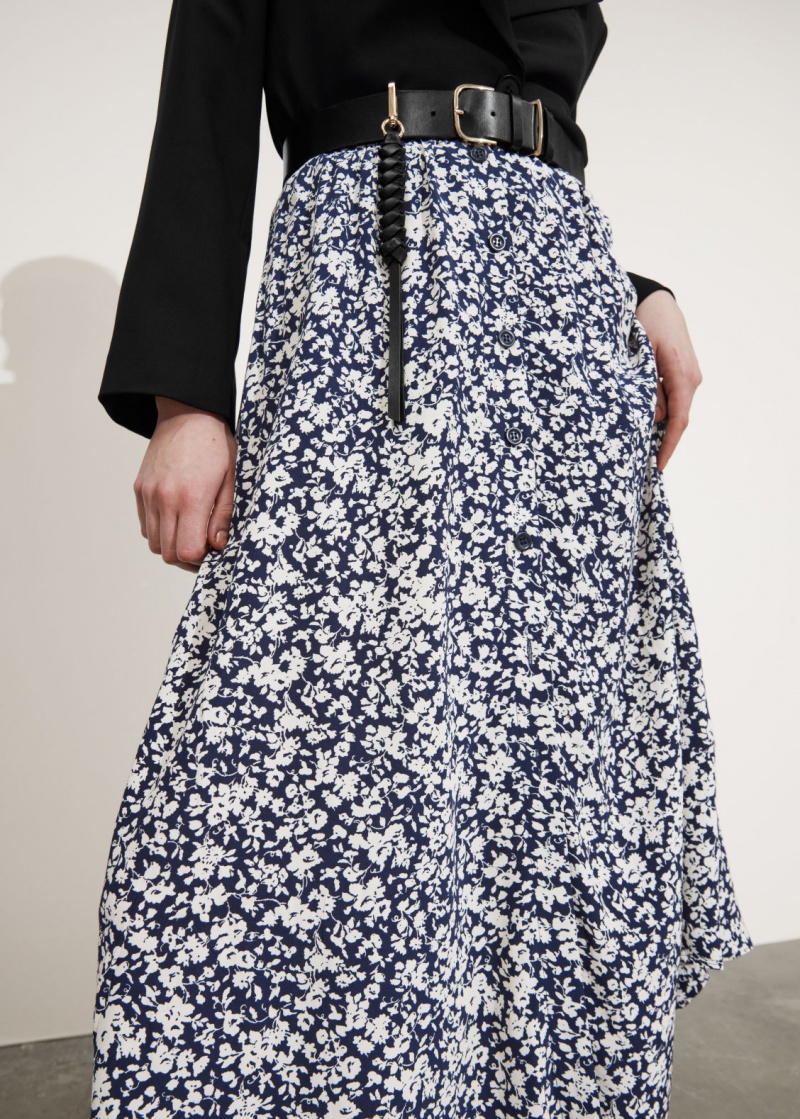 & Other Stories Buttoned A-Line Midi Skirt Blu Scuro Bianche | NOS-SN114167