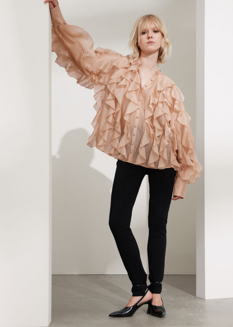 & Other Stories Cascading-Ruffle Blouse Beige | NOS-SN113935