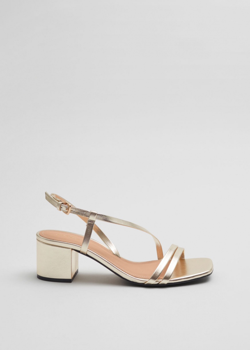 & Other Stories Cinturino Block Heel Pelle Sandals Oro | NOS-SN114460