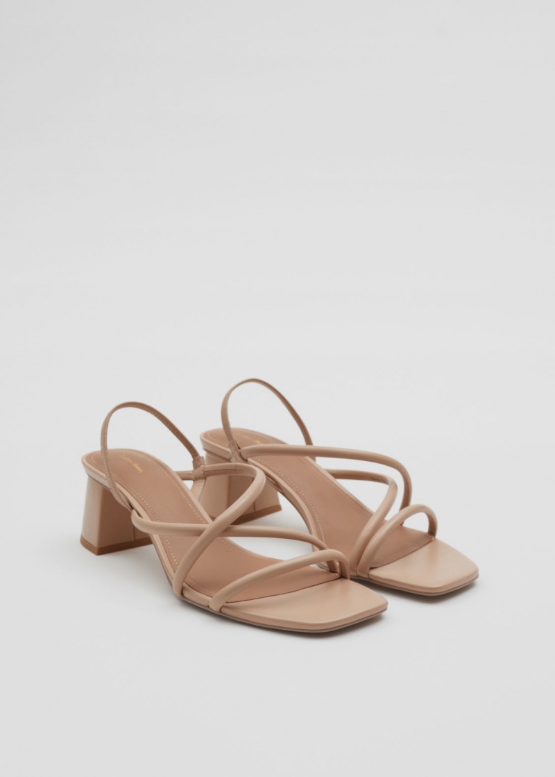 & Other Stories Cinturino Block Heel Sandals Beige | NOS-SN114469