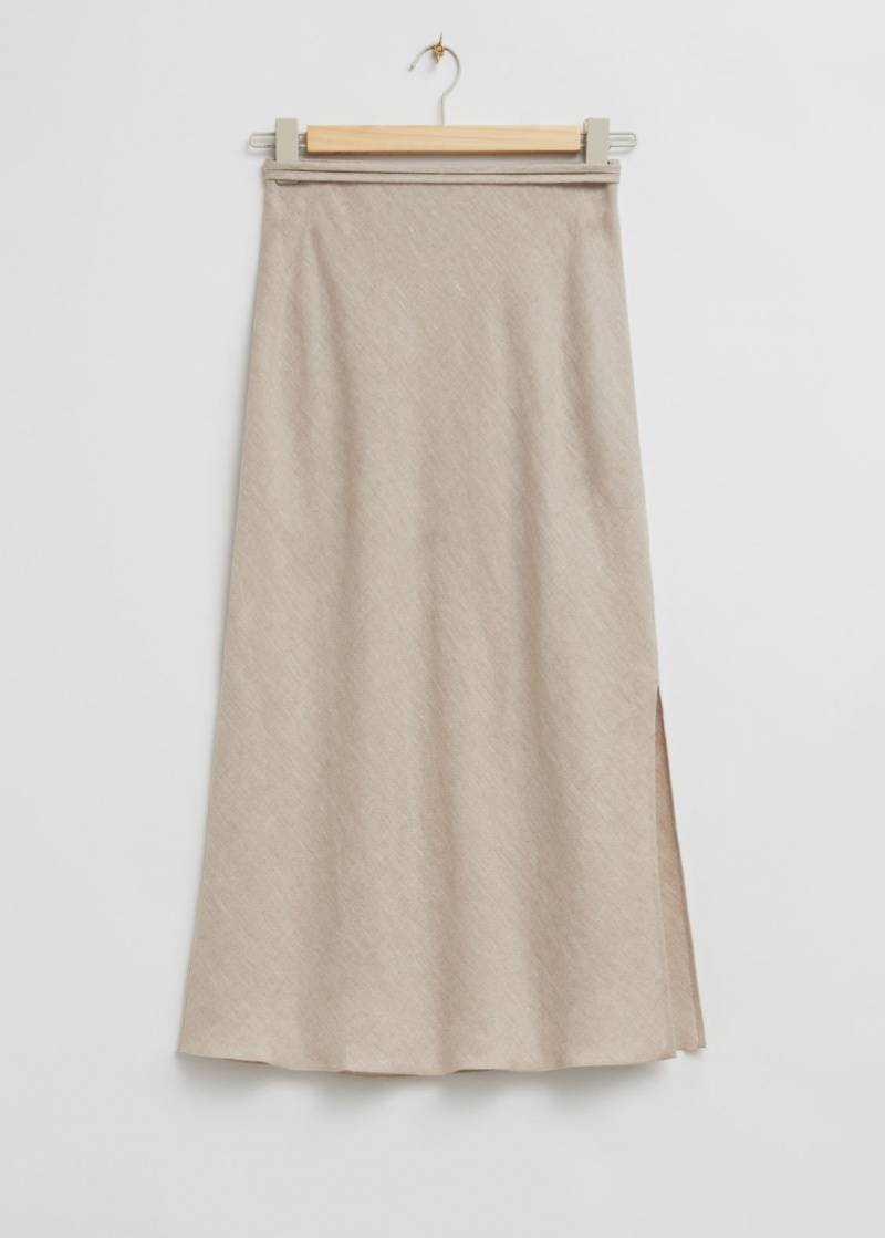 & Other Stories Cinturino Detail Linen Midi Skirt Beige | NOS-SN114169