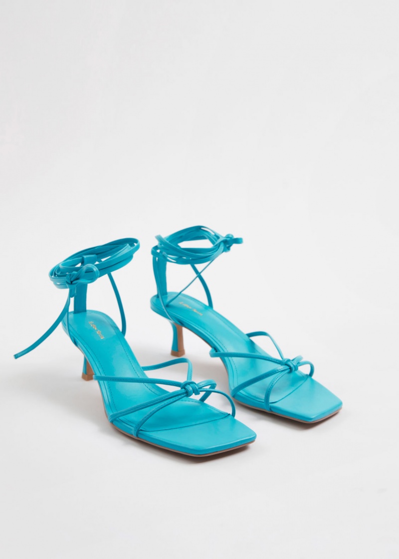 & Other Stories Cinturino Kitten Heel Pelle Sandals Verde Acqua | NOS-SN114461