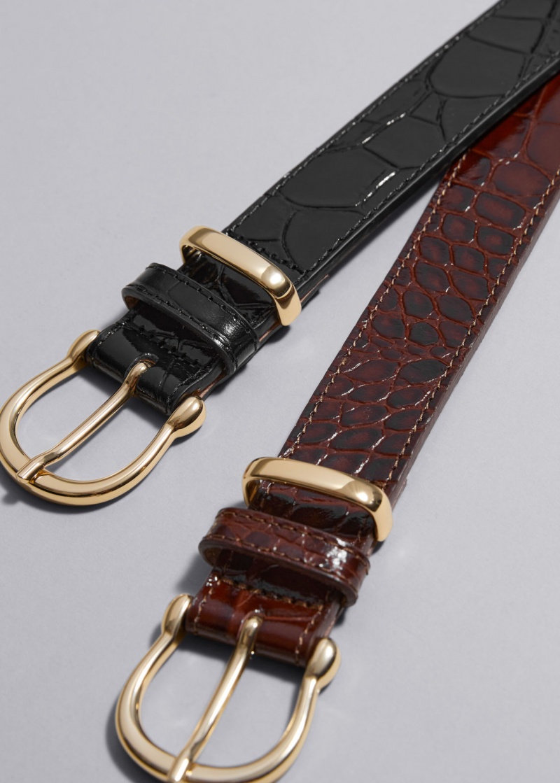 & Other Stories Croc Embossed Pelle Belt Nere | NOS-SN114623