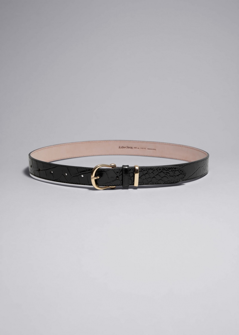 & Other Stories Croc Embossed Pelle Belt Nere | NOS-SN114623