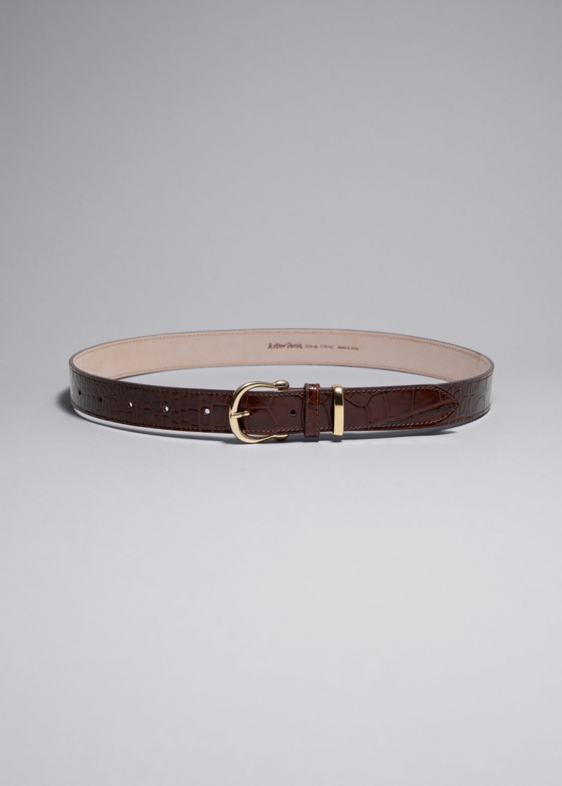 & Other Stories Croc Embossed Pelle Belt Marroni | NOS-SN114624