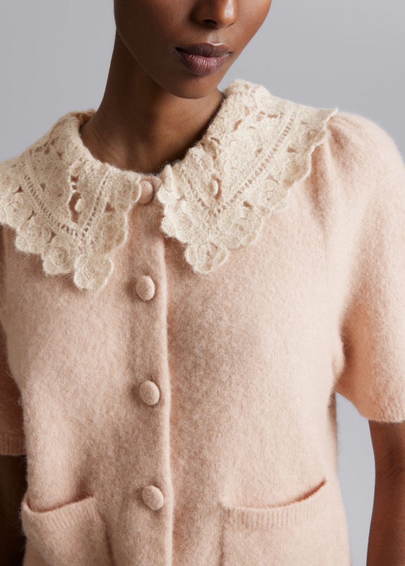 & Other Stories Crochet-Collar Knit Cardigan Beige | NOS-SN113680