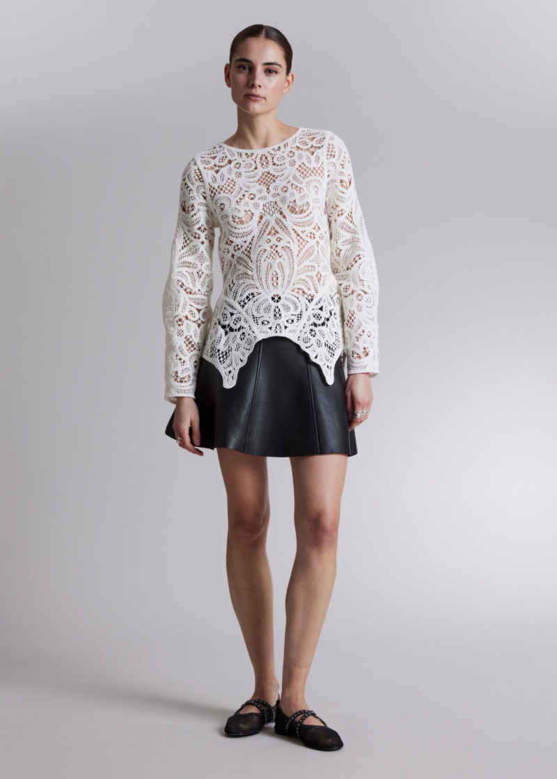 & Other Stories Crochet-Pizzo Peplum Top Bianche | NOS-SN114125