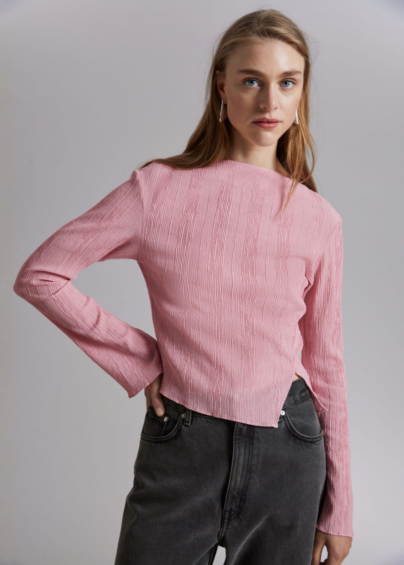 & Other Stories Cropped Asymmetric Frilled Top Rosa | NOS-SN114048