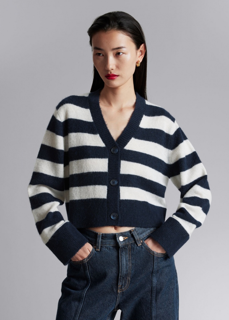 & Other Stories Cropped Knit Cardigan Blu Marino Bianche | NOS-SN113494