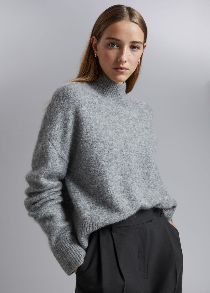 & Other Stories Cropped Mock Neck Knit Maglia Grigie | NOS-SN113607