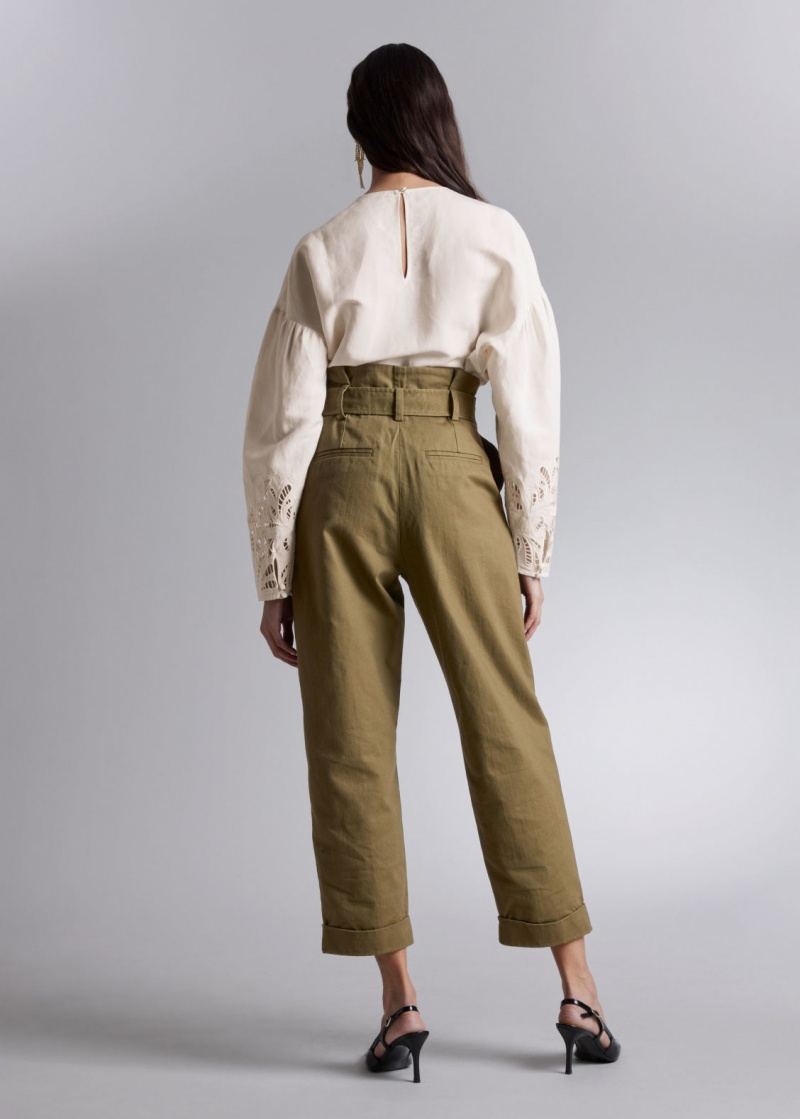 & Other Stories Cropped Paperbag Trousers Khaki | NOS-SN114329