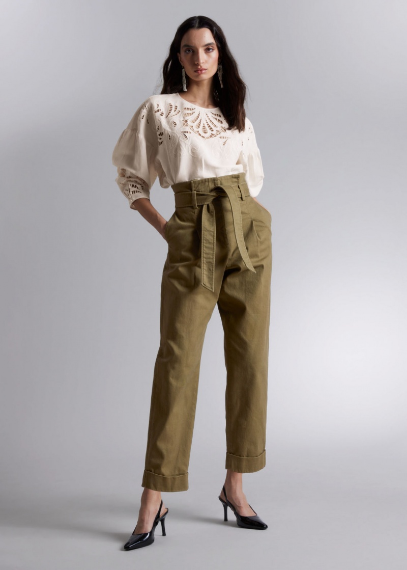 & Other Stories Cropped Paperbag Trousers Khaki | NOS-SN114329