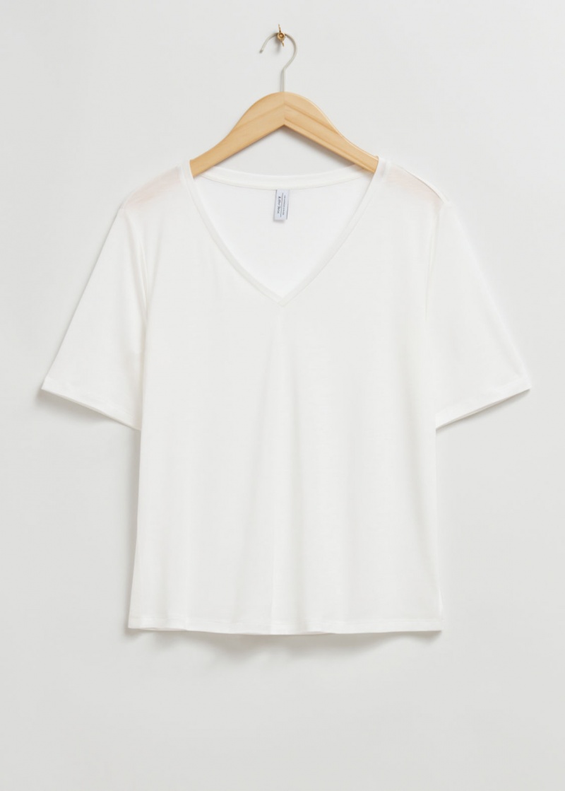 & Other Stories Crossover V-Neck T-Shirt Bianche | NOS-SN114012