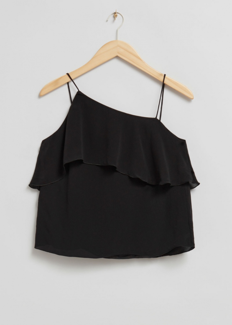 & Other Stories Diagnol Frilled Detail Cinturino Top Nere | NOS-SN114017