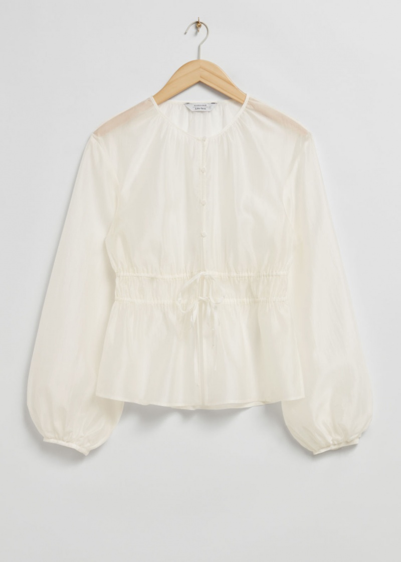 & Other Stories Drawstring Vita Blouson Sleeve Blouse Bianche | NOS-SN113881