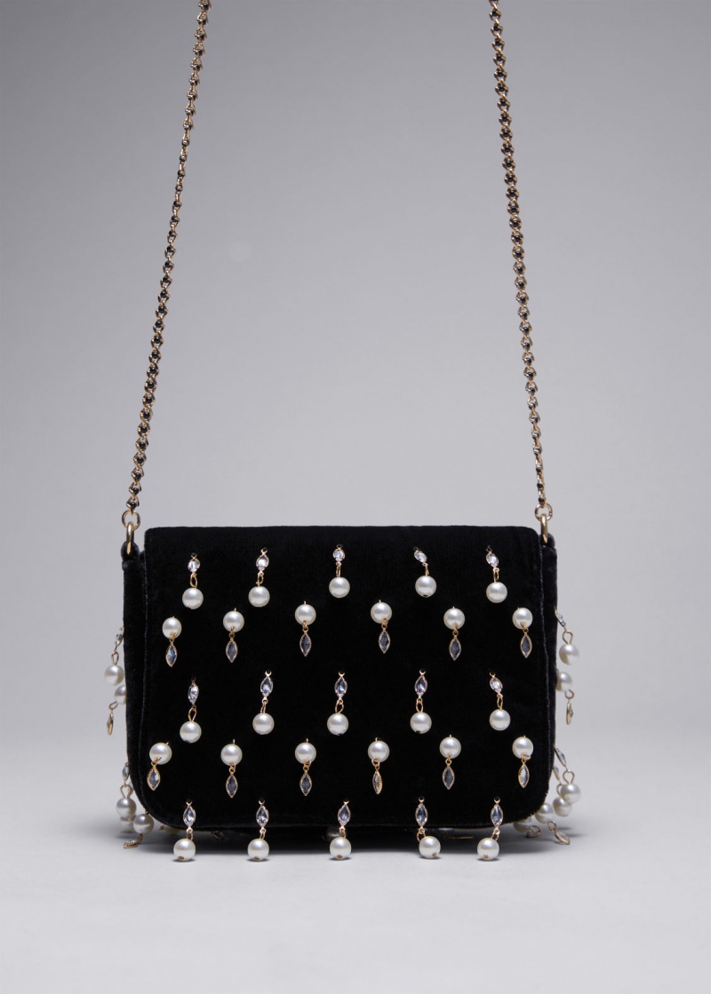 & Other Stories Embellished Velvet Chain Bag Nere | NOS-SN114533