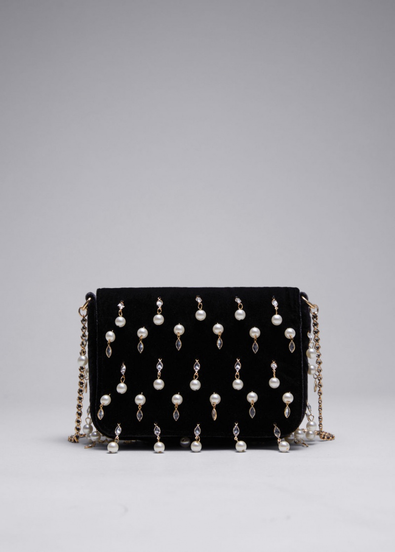 & Other Stories Embellished Velvet Chain Bag Nere | NOS-SN114533