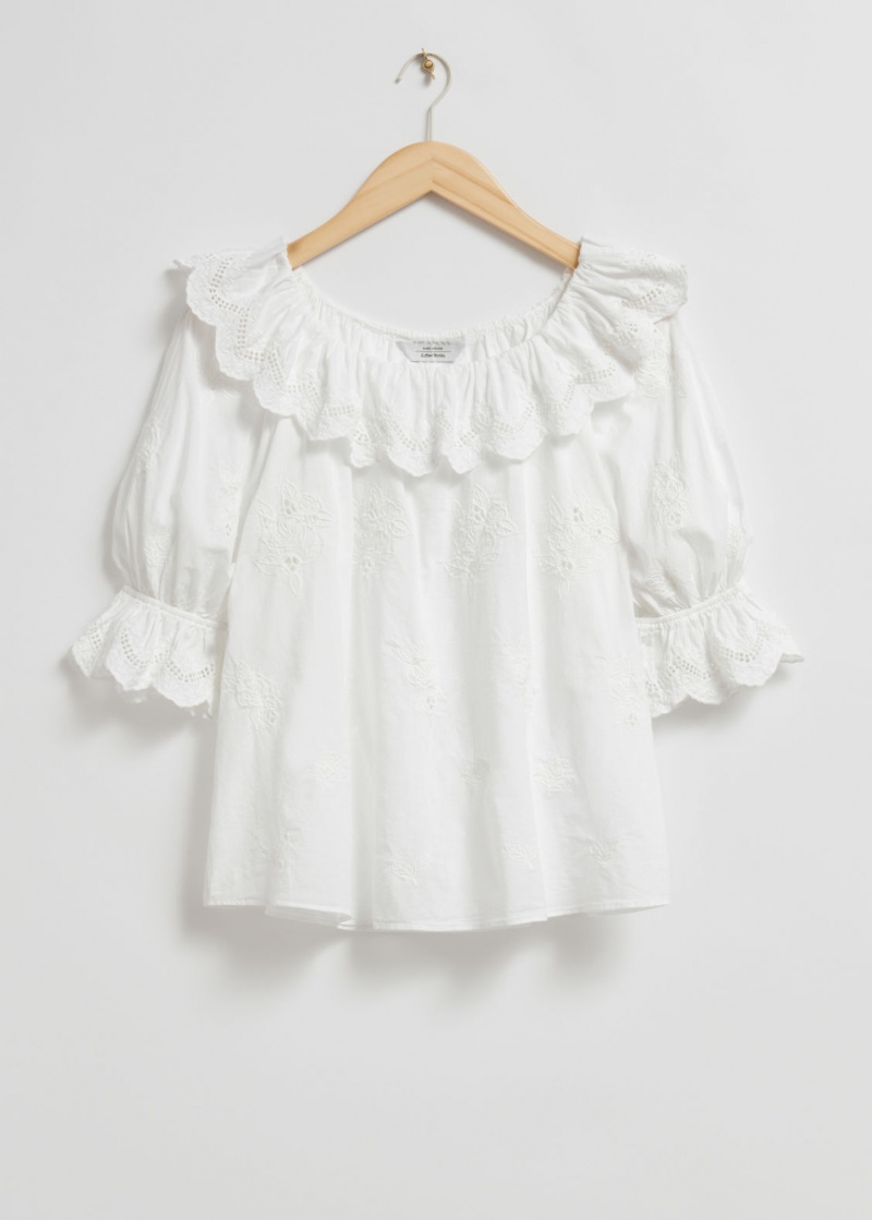 & Other Stories Embroidered Blouse Bianche | NOS-SN113875