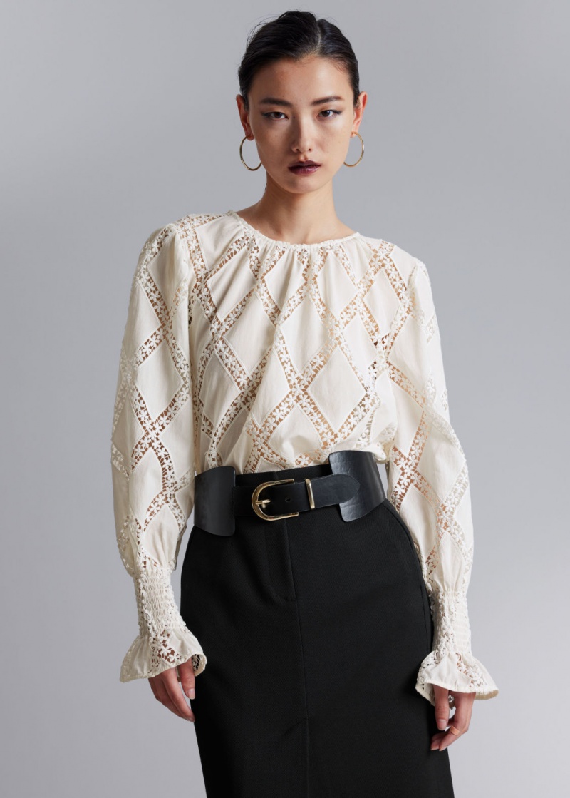 & Other Stories Embroidered Frill-Cuff Blouse Bianche | NOS-SN113919