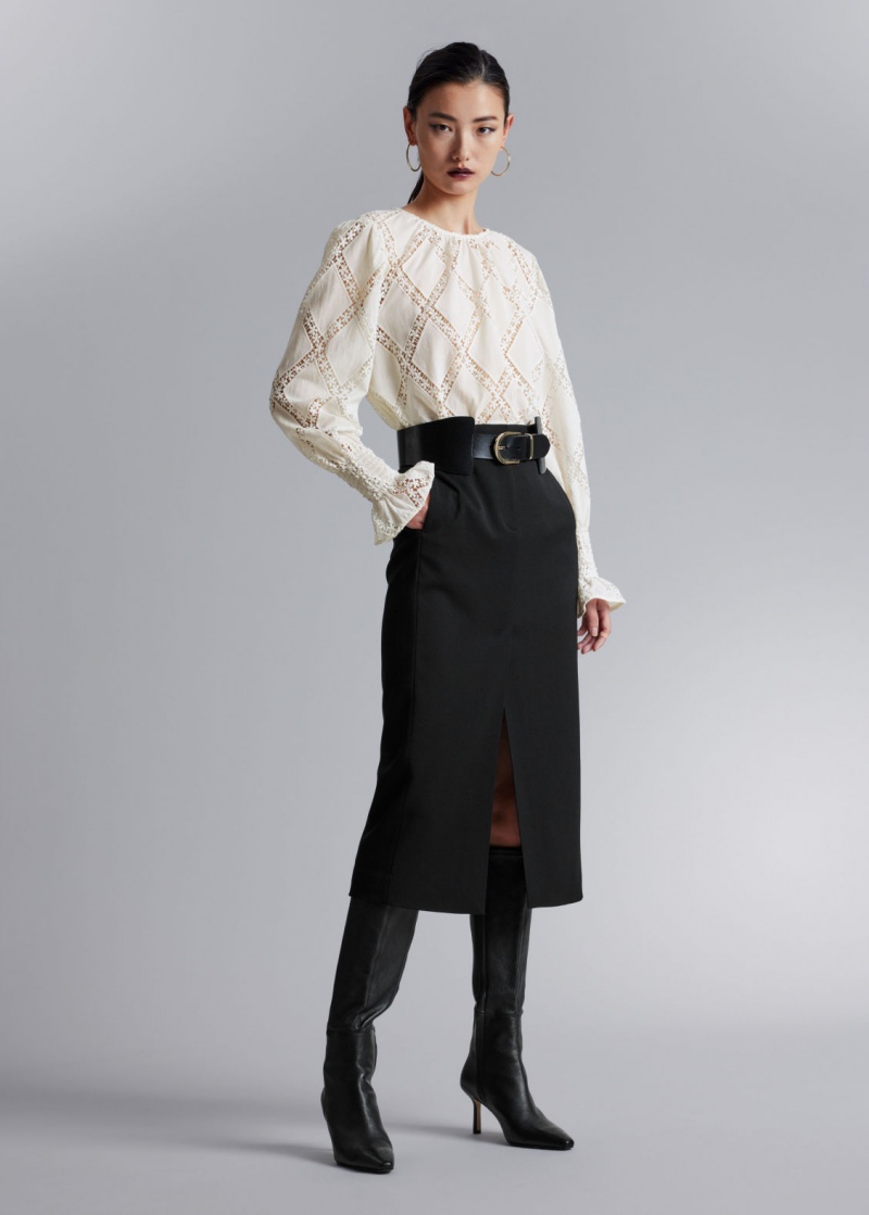 & Other Stories Embroidered Frill-Cuff Blouse Bianche | NOS-SN113919