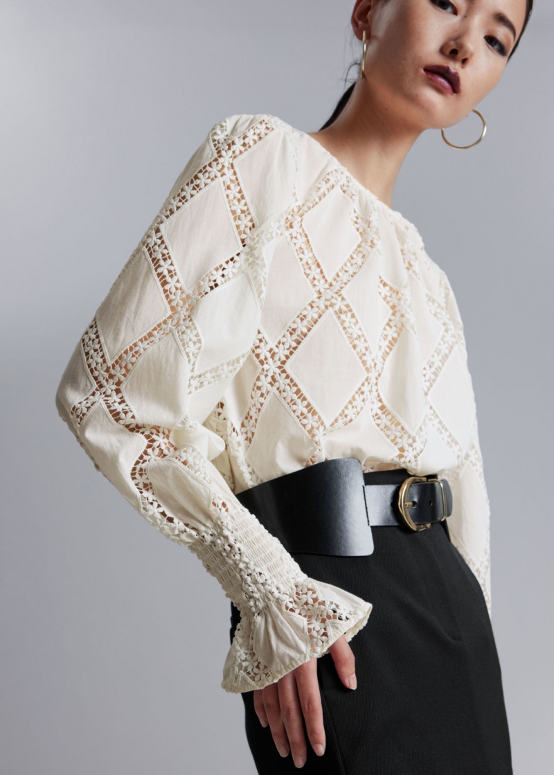 & Other Stories Embroidered Frill-Cuff Blouse Bianche | NOS-SN113919