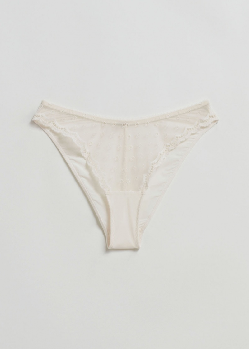 & Other Stories Embroidered Pizzo Briefs Crema | NOS-SN114392