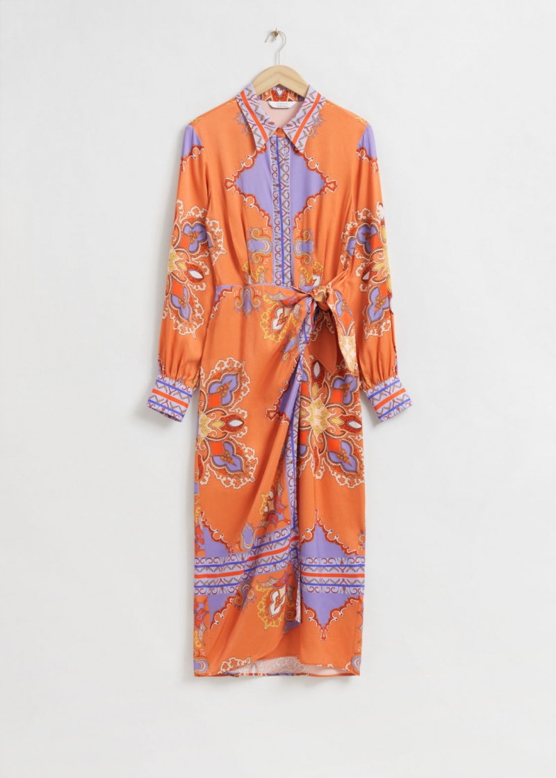 & Other Stories Faux Wrap Midi Shirt Vestito Arancioni | NOS-SN113338