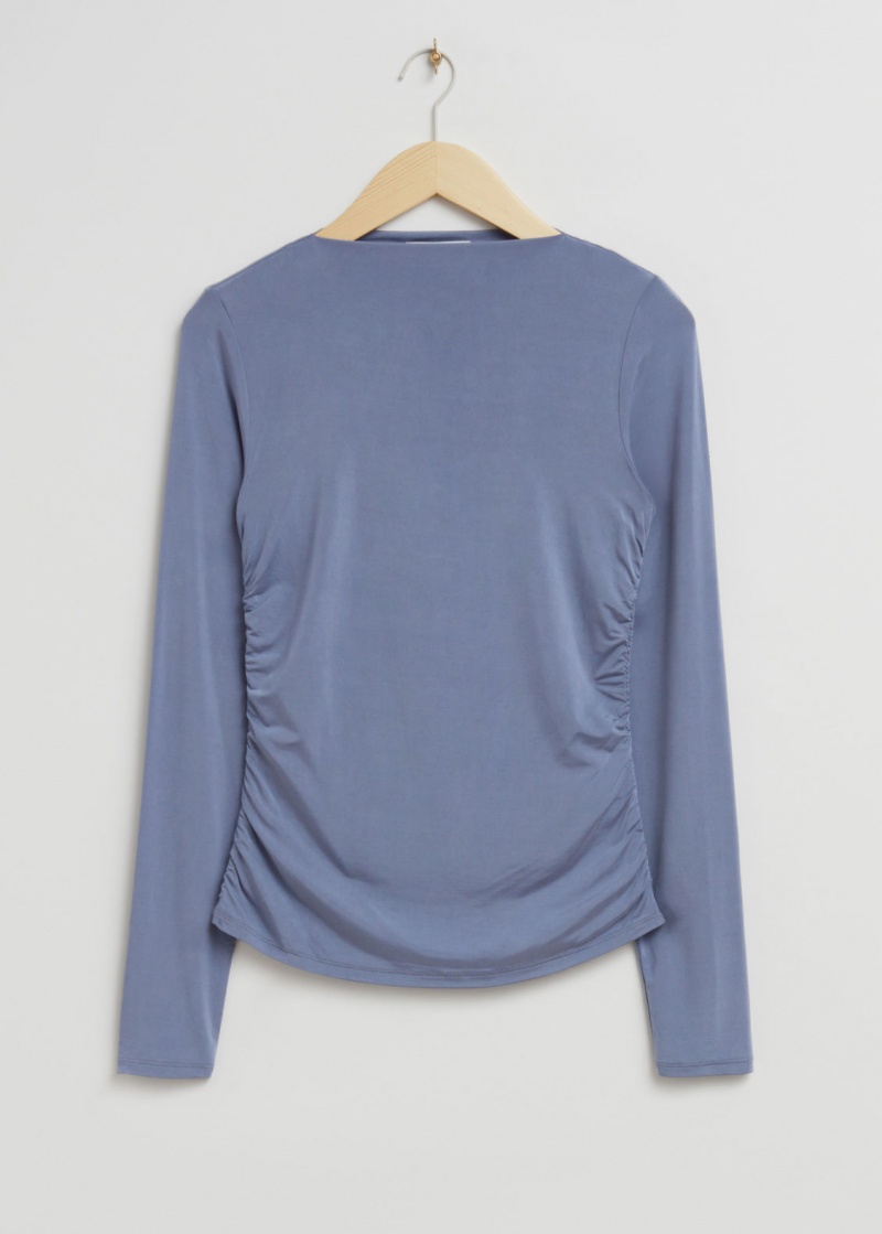 & Other Stories Fitted Barca Neck Ruched Top Blu Scuro | NOS-SN114011