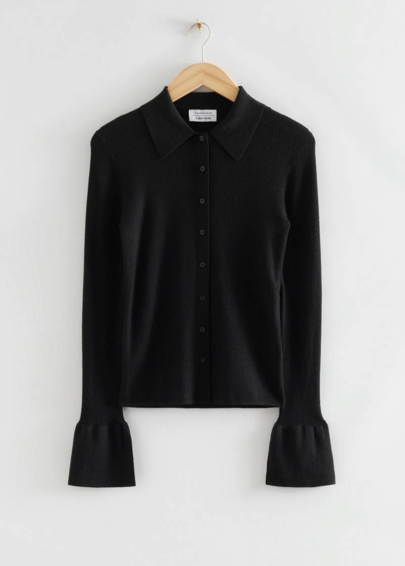 & Other Stories Fitted Costine Lana Vergine Shirt Nere | NOS-SN113574