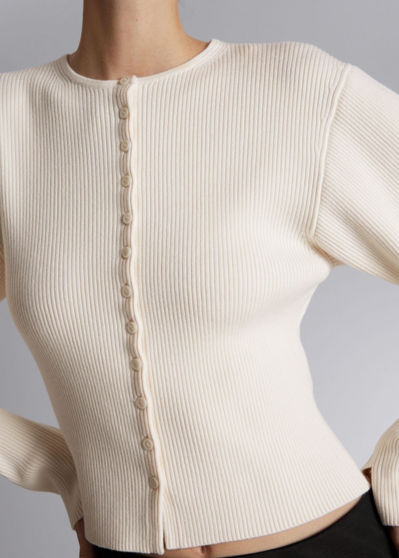 & Other Stories Fitted Rib-Knit Cardigan Crema | NOS-SN113696