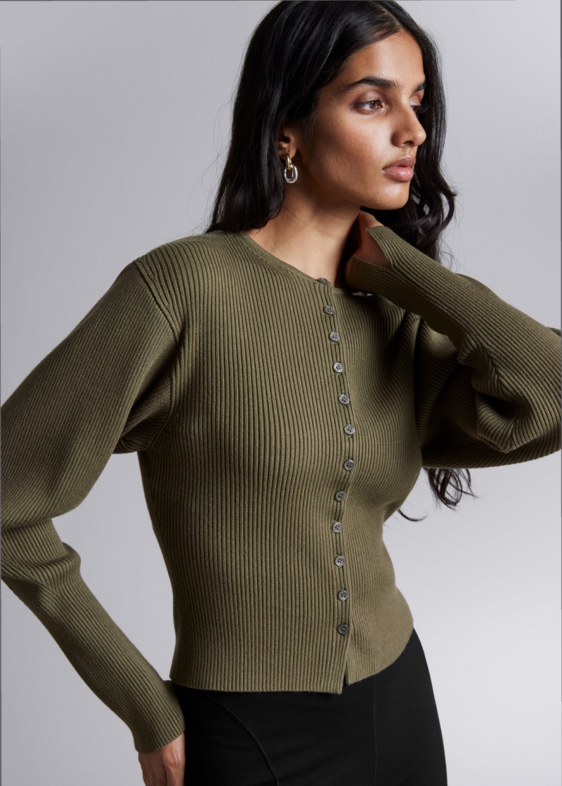 & Other Stories Fitted Rib-Knit Cardigan Khaki | NOS-SN113689