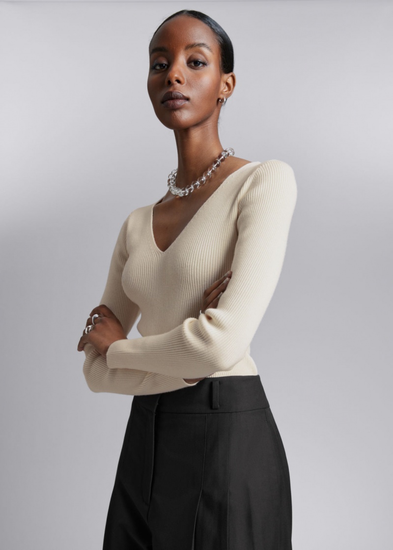 & Other Stories Fitted Rib-Knit Top Bianche | NOS-SN113700