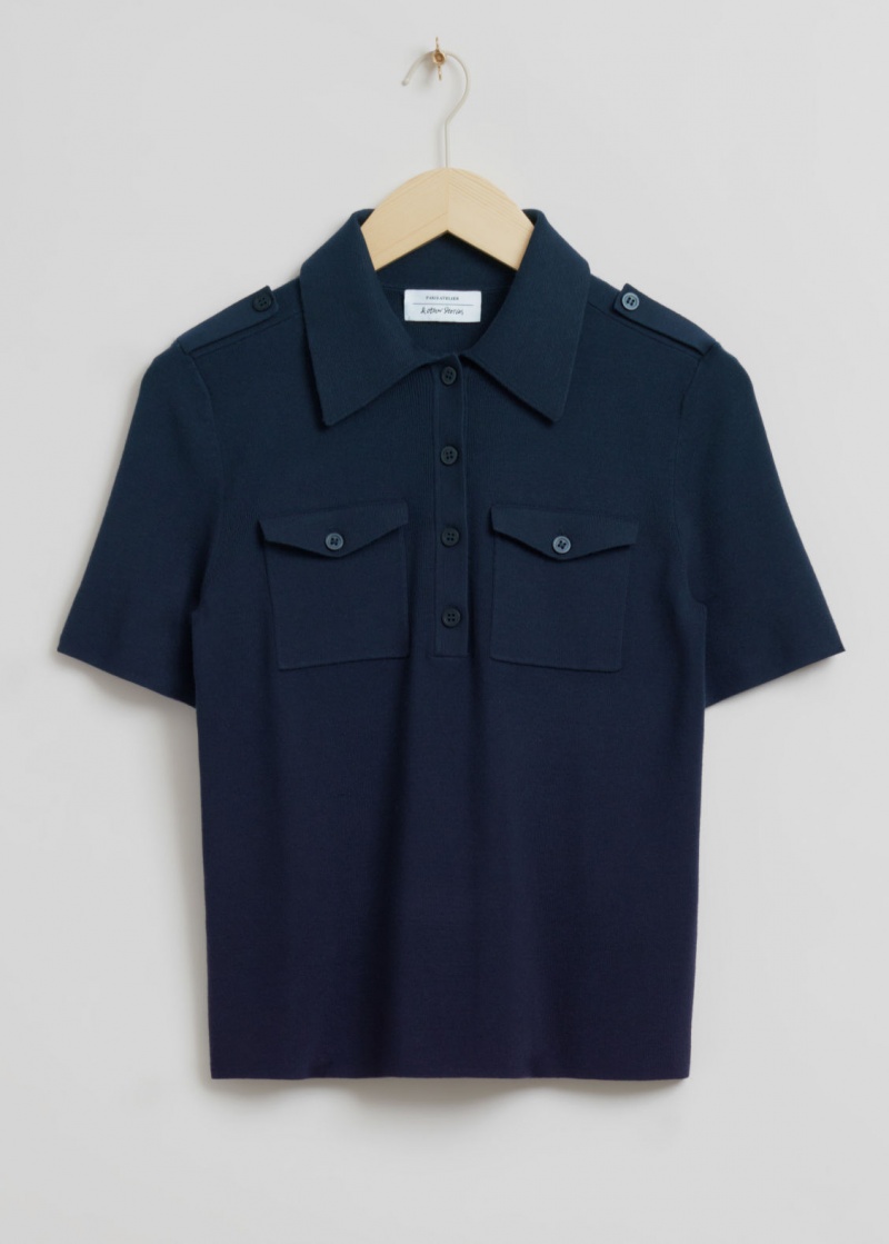 & Other Stories Fitted Utility Polo Shirt Blu Scuro | NOS-SN113534