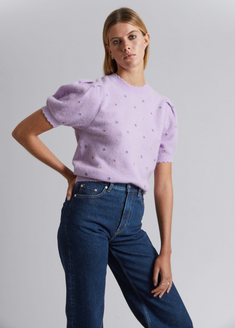 & Other Stories Floral-Embellished Knit Top Viola | NOS-SN113579