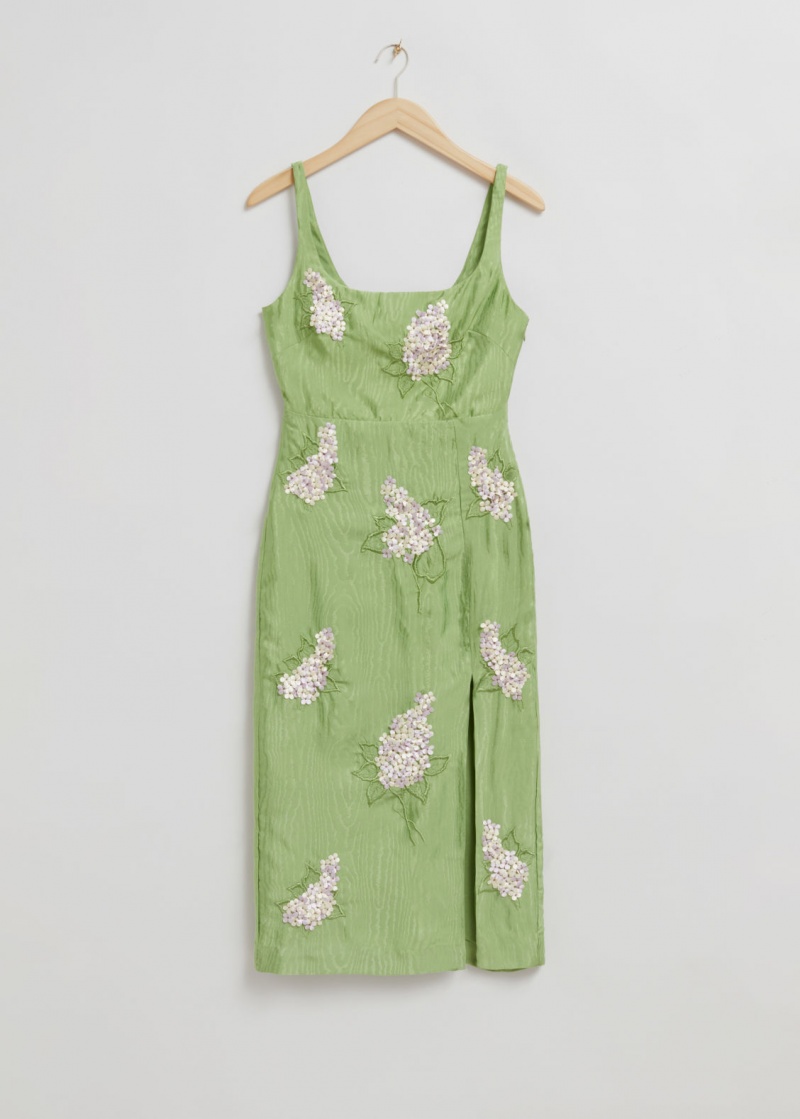 & Other Stories Floral Embroidered Midi Vestito Verdi | NOS-SN113424