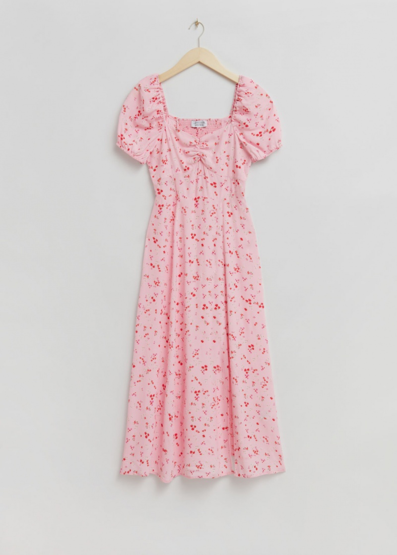 & Other Stories Flowy Puff Sleeve Midi Vestito Rosa Chiaro | NOS-SN113348