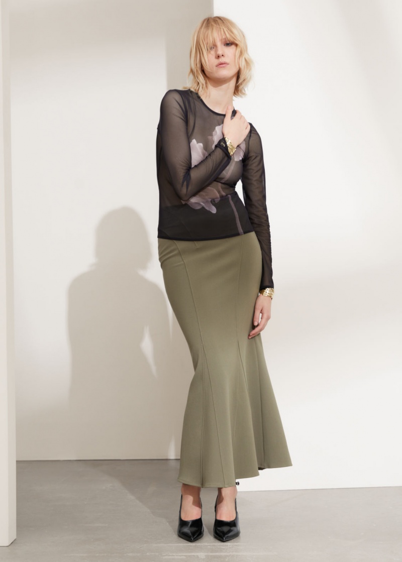 & Other Stories Fluted Maxi Skirt Khaki | NOS-SN114205