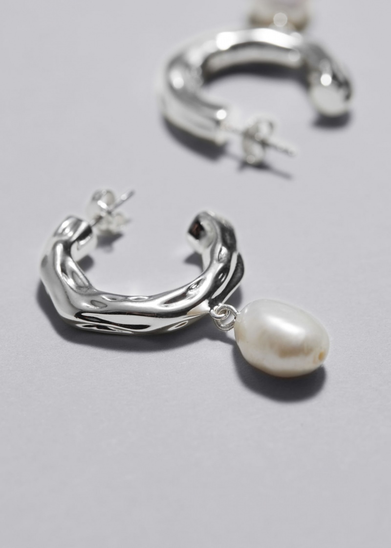 & Other Stories Fresh Acqua Pearl Hoop Earrings Argento | NOS-SN114686